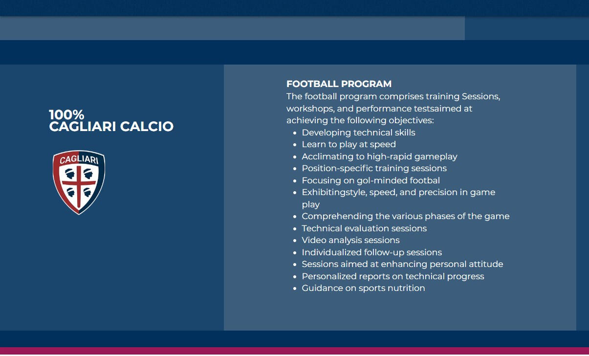 Calcio Quest is proud to partner with Italian Serie A club, Cagliari Calcio